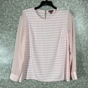 Vince Camuto Women's Pink Sheer Striped Long Sleeve Blouse - Size Medium - Corp